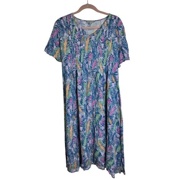 Woman Within Floral Maxi Dress Blue Green White Women's Cruise Beach Pool 16 16w - Picture 1 of 9
